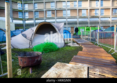 Sheffield, UK. 29. Januar 2017. Zelt-Stadt Sheffield Park Hill Flats.2017 Credit: Gary Bagshawe/Alamy Live-Nachrichten Stockfoto