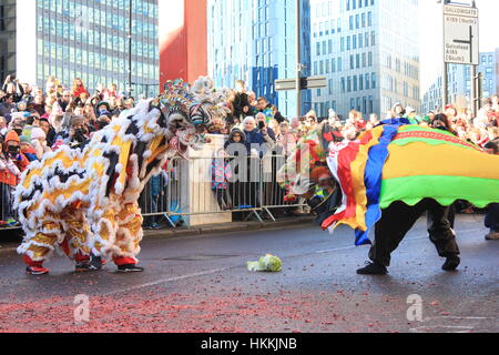 Newcastle, UK. 29. Januar 2017. Feiern für das Jahr des Hahnes in China Town Credit: David Whinham/Alamy Live-Nachrichten Stockfoto