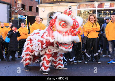 Newcastle, UK. 29. Januar 2017. Feiern für das Jahr des Hahnes in China Town Credit: David Whinham/Alamy Live-Nachrichten Stockfoto