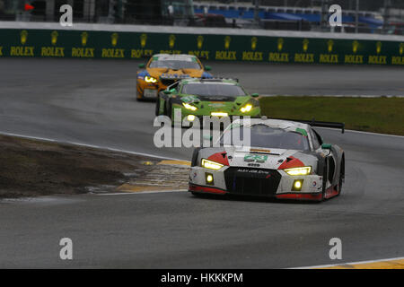 Daytona Beach, FL, USA. 29. Januar 2017. Das Team Seattle Alex Job Racing Porsche Rennen durch die Kurven in der Rolex 24 in Daytona auf dem International Speedway in Daytona Beach, Florida. Bildnachweis: Justin R. Noe Asp Inc/ASP/ZUMA Draht/Alamy Live-Nachrichten Stockfoto