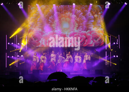 London, UK. 29. Januar 2017. Künstler auftreten während der Feier für die chinesischen Lunar New Year am Trafalgar Square in London, Vereinigtes Königreich. Bildnachweis: Tim Irland/Xinhua/Alamy Live-Nachrichten Stockfoto