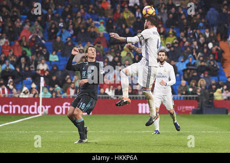 Madrid, Spanien. 29. Januar 2017. Sergio Ramos (Verteidiger; Real Madrid) in Aktion während der La Liga-Spiel zwischen Real Madrid und Real Sociedad im Santiago Bernabeu in Madrid. Bildnachweis: Jack Abuin/ZUMA Draht/Alamy Live-Nachrichten Stockfoto