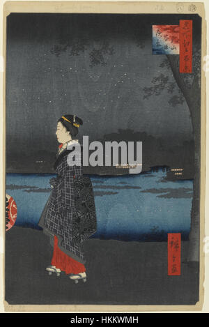 Die „100 Views Edo 034“ ist Teil einer Serie, die das Leben und die Landschaften von Edo (dem heutigen Tokio) während der Edo-Zeit in Japan feststellt und urbane Szenen und kulturelle Details aus dem 18. Und 19. Jahrhundert zeigt. Stockfoto