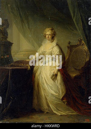 Ein historisches Gemälde von Maria Feodorowna, ehemals Sophie Dorothea von Württemberg. Das Kunstwerk fängt ihre königliche Eleganz und historische Bedeutung als Kaiserin von Russland ein. Das Stück veranschaulicht die klassische Porträtmalerei des europäischen Adels des 19. Jahrhunderts. Stockfoto