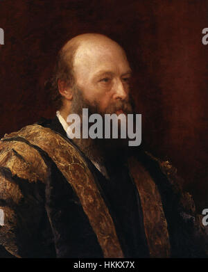 Dieses Porträt von Robert Arthur Talbot Gascoyne-Cecil, 3. Marquess of Salisbury, von George Frederic Watts fängt den berühmten britischen Staatsmann in seiner Blüte ein. Die geschickte Darstellung von Watts spiegelt die politische Stellung und den Einfluss des Themas im Großbritannien des 19. Jahrhunderts wider. Stockfoto
