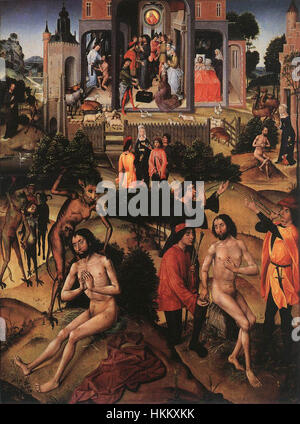 Dieses Gemälde eines unbekannten Künstlers aus dem 15. Jahrhundert zeigt Szenen aus dem Leben von Hiob, einer biblischen Figur, die für seine Prüfungen und Leiden bekannt ist. Das Werk ist ein klassisches Beispiel mittelalterlicher religiöser Kunst und zeigt Hiobs dauerhaften Glauben und Geduld inmitten von Widrigkeiten. Stockfoto