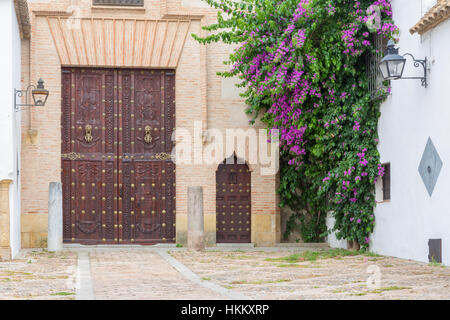 CORDOBA, Spanien - 26. Mai 2015: Fassade des Hauses und geschnitzten Tor vom Platz Plaza del Jeronimo Paez. Stockfoto