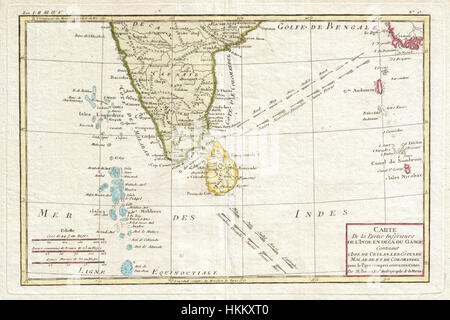 1780 Bonne Karte von Süd-Indien, Ceylon und die Malediven - Geographicus - IndiaSouth-Bonne-1780 Stockfoto