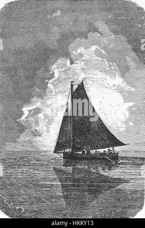 *The Field of Ice* von *Riou and Montaut* zeigt eine dramatische und kalte Landschaft, die sich auf die riesigen Eisfelder konzentriert. Das Stück fängt die raue und schöne Umgebung in einer Szene ein, die die Überlebenskämpfe in Polarregionen widerspiegelt. Stockfoto