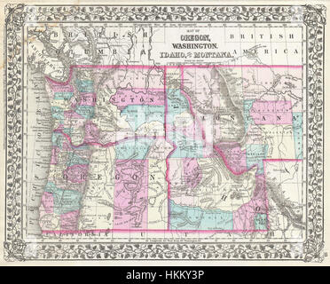 1877 Mitchell-Karte von Oregon, Washington, Idaho und Montana - Geographicus - WAORIDMT-Mitchell-1877 Stockfoto