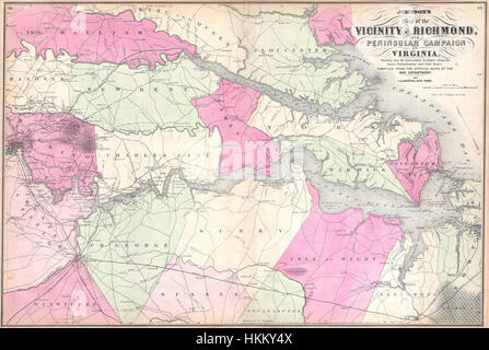 1862 Johnson Karte der Umgebung von Richmond und Halbinsel-Kampagne in Virginia - Geographicus - Richmond-j-62 Stockfoto