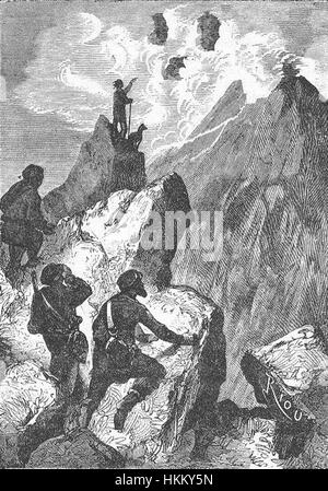 „The Field of Ice“ von Riou und Montaut, nummeriert 118, zeigt die rauen Bedingungen eines Eisfeldes und fängt die intensive Atmosphäre einer kalten, isolierten Umgebung mit lebendigen Details und naturalistischem Stil ein. Stockfoto