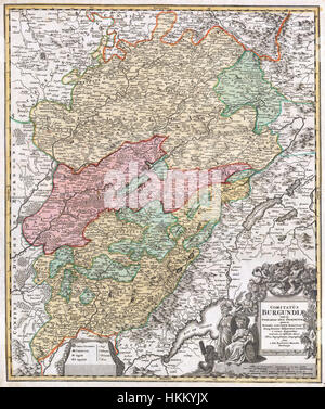 1716 Homann Karte von Burgund, Frankreich - Geographicus - Burgundiae-Homan-1716 Stockfoto