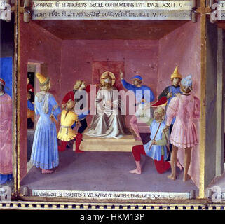 Ein Kunstwerk, das das „Armadio degli Argenti“ (Silbernes Kabinett) mit einem Bild des verhöhnten Christus darstellt, ein wichtiges Stück religiöser Ikonographie, das den Fokus der italienischen Renaissance auf religiöse Themen und Emotionen widerspiegelt. Stockfoto