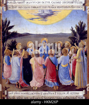 Die „Armadio degli Argenti“-Tafel mit der Darstellung der Himmelfahrt ist ein Meisterwerk der Renaissance in Florenz. Das Gemälde veranschaulicht den Aufstieg Christi mit lebendigen Details und dynamischer Komposition und verkörpert die spirituellen Themen und die künstlerische Exzellenz dieser Zeit. Stockfoto