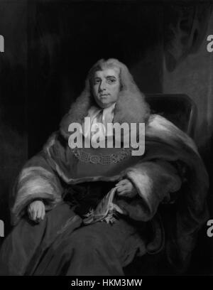 Charles Abbott, 1. Baron Tenterden ist ein formelles Porträt von John Hollins, das das würdevolle Aussehen des britischen Richters und Politikers einfängt. Das Porträt spiegelt Hollins Liebe zum Detail und seine Meisterschaft in der Vermittlung von Persönlichkeit und sozialem Status wider. Stockfoto