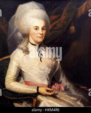Ein historisches Porträt von Elizabeth Schuyler Hamilton, der Ehefrau von Alexander Hamilton, dargestellt im Stil des 18. Jahrhunderts, das ihre Rolle in der amerikanischen Geschichte unterstreicht. Stockfoto