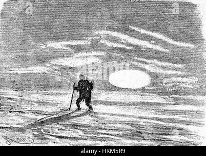 „The Field of Ice“ von Riou und Montaut ist eine künstlerische Darstellung einer eisigen Landschaft, die die rauen, aber schönen Bedingungen einer gefrorenen Umgebung einfängt. Das Stück spiegelt die detaillierte Darstellung der Natur und der Auswirkungen der Kälte auf das Gelände wider. Stockfoto