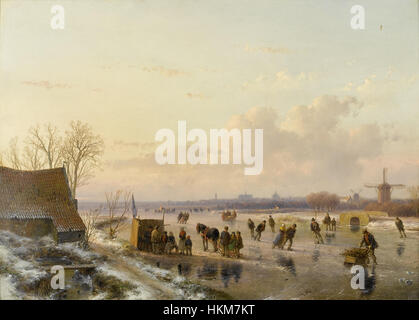 Andreas Schelfhout - Winterlandschap traf Schaatsers, Haarlem in de verte Stockfoto