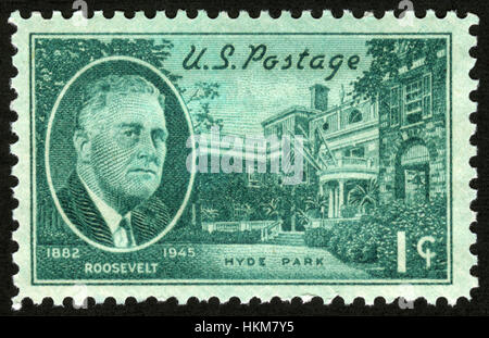 US-Briefmarke, Franklin Delano Roosevelt (1882-1945), 32. US-Präsident, Hyde Park Stockfoto