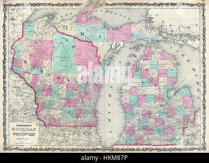 1862 Johnson Karte von Michigan und Wisconsin - Geographicus - MIWI-Johnson-1862 Stockfoto