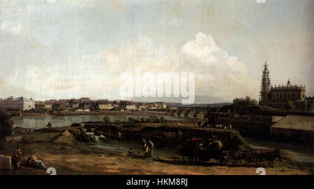 Bernardo Bellotto, il Canaletto - Dresden vom linken Ufer der Elbe, unter die Befestigungen - WGA01831 Stockfoto