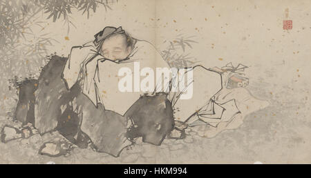 Dieses daoistische Gemälde aus einem 18-köpfigen Album veranschaulicht symbolische Motive und religiöse Themen, die im Mittelpunkt des Daoismus stehen. Die Kunst spiegelt traditionelle chinesische Spiritualität und Philosophie wider, mit komplizierten Darstellungen von Gottheiten, Unsterblichen und Natur. Stockfoto