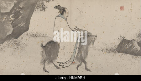 Diese Sammlung von 18 daoistischen Gemälden repräsentiert verschiedene Aspekte der daoistischen Philosophie und Spiritualität. Die Werke zeigen symbolische Elemente, die daoistische Überzeugungen, Natur und Harmonie mit dem Universum widerspiegeln. Stockfoto