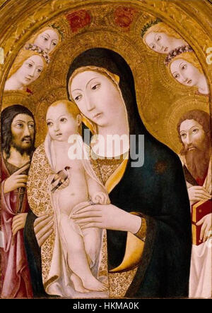 "Madonna und Kind mit Heiligen und Engeln", Gemälde von Sano di Pietro, 1460-1470, El Paso Museum o Kunst Stockfoto