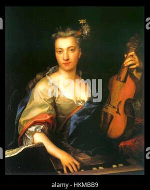 Jan Kupeckys „Portrait of a Woman with a Treble Viol“, um 1720, ist ein raffiniertes Porträt, das die Musikalität und den aristokratischen Status des Themas veranschaulicht. Das Gemälde veranschaulicht die Porträtmalerei aus dem 18. Jahrhundert mit feinen Details und kompositorischer Eleganz. Stockfoto
