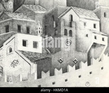 „Cacciata dei Diavoli“ von Giotto ist ein Fresko, das die Vertreibung von Dämonen darstellt und Teil seines Werkes in der Basilika des Heiligen Franz von Assisi ist. Das Gemälde zeigt Giottos Meisterschaft im Erzählen und emotionalen Ausdruck, ein Schlüsselbeispiel der Kunst der frühen Renaissance. Stockfoto