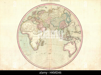 1818 Pinkerton Karte der östlichen Hemisphäre (Asien, Afrika, Europa, Australien) - Geographicus - EasternHemisphere2-Pinkerton-1818 Stockfoto