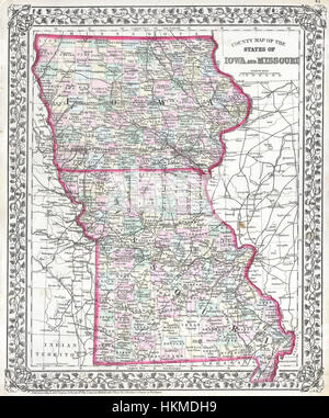 1874 Mitchell-Karte von Iowa und Missouri - Geographicus - IOMS-m-1874 Stockfoto