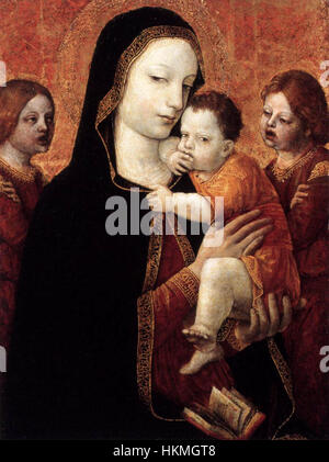 „Madonna Poldi Pezzoli“ von Bergognone ist ein exquisites Beispiel italienischer Renaissance-Malerei. Das Kunstwerk zeigt die Jungfrau Maria mit Kind, ein beliebtes Thema in der religiösen Kunst, und zeigt die Meisterschaft des Künstlers, göttliche Gnade und zarten Ausdruck einzufangen. Stockfoto