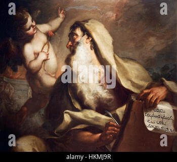 Antonio Balestras „Prophet Jesaja“ ist ein religiöses Gemälde aus dem 17. Jahrhundert, das den Propheten aus dem Alten Testament darstellt. Das Werk demonstriert Balestras klassischen Stil mit einem Fokus auf göttliche Offenbarung und prophetische Vision. Stockfoto