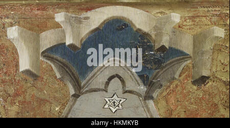 Das „Triptychon mit Madonna und Kind mit der Kreuzigung und der Verkündigung“ von Arnau Bassa ist ein religiöses Kunstwerk mit ikonischen christlichen Themen. Das Triptychon zeigt Szenen aus dem Leben der Jungfrau Maria, darunter die Verkündigung, die Kreuzigung und die Madonna und das Kind. Stockfoto