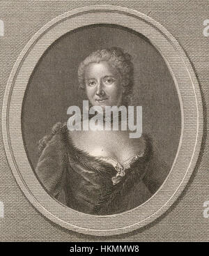 Emilie du Chatelet, eine französische Mathematikerin und Physikerin, wird für ihre Arbeit in Wissenschaft und Philosophie gefeiert. Dieses Porträt repräsentiert ihren intellektuellen Beitrag während der Aufklärung und fängt sie als Pionierin in den Bereichen Wissenschaft und Philosophie ein. Stockfoto