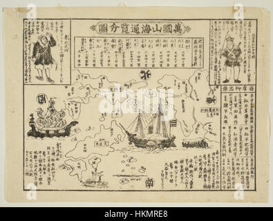 Diese Weltkarte, katalogisiert als WDL6672, bietet eine detaillierte Ansicht der globalen Geographie. Es dient als historisches Dokument, das das Verständnis der Kartografen der Weltgeographie zum Zeitpunkt seiner Entstehung mit einem Schwerpunkt auf bekannten Kontinenten und Meeren veranschaulicht. Stockfoto