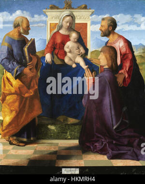 Giovanni Bellini - Madonna Col Bambino in Trono e Santi e un Donatore (1505) Stockfoto