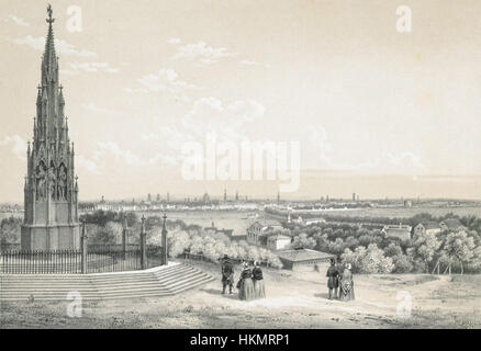 „Berlin vom Kreuzberg aus-DDR-69-56“ fängt den Blick auf Berlin aus Kreuzberg in den 1960er Jahren ein, der von Spannungen im Kalten Krieg geprägt war. Das Bild bietet einen Einblick in die geteilte Stadt und zeigt sowohl die urbane Landschaft als auch die geopolitische Kluft zwischen Ost- und West-Berlin. Stockfoto