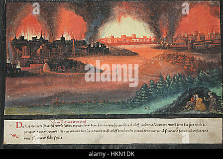 Diese Illustration aus dem Augsburger Wunderzeichenbuch, einem deutschen Wunder- und Zeichenbuch aus dem 16. Jahrhundert, zeigt die Schnittmenge von religiösem Glauben und Volkskultur während der Reformation. Stockfoto