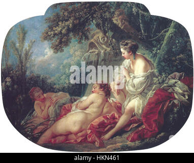 Francois Bouchers „Sommer“ aus seiner Serie von saisonalen Allegorien zeigt üppige und lebendige Darstellungen der Natur, verkörpert den Rokoko-Stil und idealisierte menschliche Formen in einer üppigen pastoralen Umgebung. Stockfoto