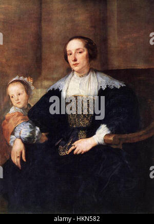 Anthony van Dyck - Porträt von Anna van Thielen, die Frau des Malers Theodoor Rombouts mit ihrer Tochter Stockfoto