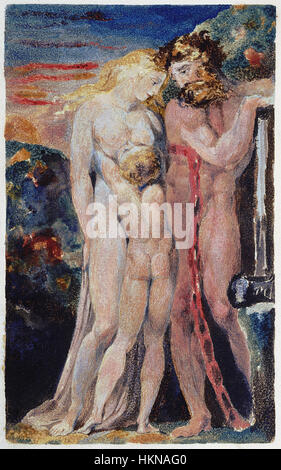 Ein Kupferstich aus William Blakes „The First Book of Urizen“, Platte 21, zeigt eine visionäre Szene. Dieses Kunstwerk ist Teil von Blakes größerer Serie, die seine einzigartige künstlerische Vision und literarische Themen widerspiegelt. Stockfoto