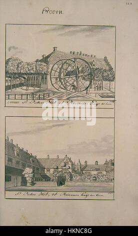 Dieses detailreiche Kunstwerk zeigt die Küstenregion von Hoorn in Noord-Holland, Niederlande. Das Stück hebt die historische und geografische Bedeutung des Gebiets während dieser Zeit hervor. Stockfoto