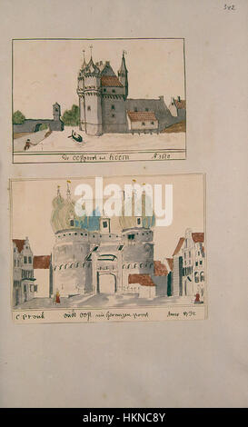 Dieses Gemälde von Atlas Schoemaker zeigt die Landschaft von Hoorn, Noord-Holland, und fängt das Wesen des ländlichen Lebens und die natürliche Schönheit der Region ein. Das Kunstwerk betont die Topographie, Architektur und kulturelle Sehenswürdigkeiten der Gegend. Stockfoto
