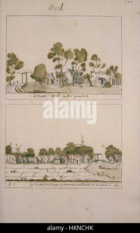 Diese antike Karte von Atlas Schoemaker zeigt die westfriesländische Region Noord-Holland und bietet detaillierte geografische Einblicke in diese Gegend der Niederlande, die sowohl natürliche als auch künstliche Merkmale zeigt. Stockfoto