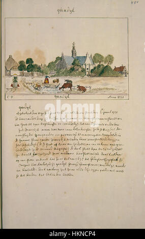 Eine künstlerische Karte von Atlas Schoemaker, die die Region Westfriesland, insbesondere Kwadijk in Noord-Holland, darstellt. Die Karte ist detailliert und zeigt die geografischen und kulturellen Aspekte dieses Gebiets in den Niederlanden. Stockfoto