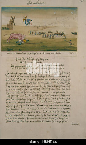 Dieses Gemälde mit dem Titel „Atlas Schoemaker-WESTFRIESLAND-DEEL4-1093“ zeigt Szenen aus Zaandam in Noord-Holland und hebt die lokale niederländische Architektur und das kulturelle Leben der Region hervor. Stockfoto