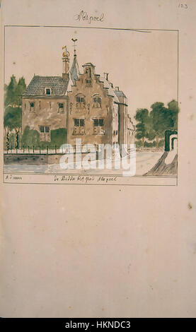 Dieses historische Kunstwerk von Atlas Schoemaker zeigt die Landschaft von Zuid-Holland, insbesondere die Gegend von Abspoel. Das Gemälde hebt die ländliche Schönheit und die landwirtschaftliche Landschaft hervor, die für die Region im 17. Jahrhundert typisch ist. Stockfoto